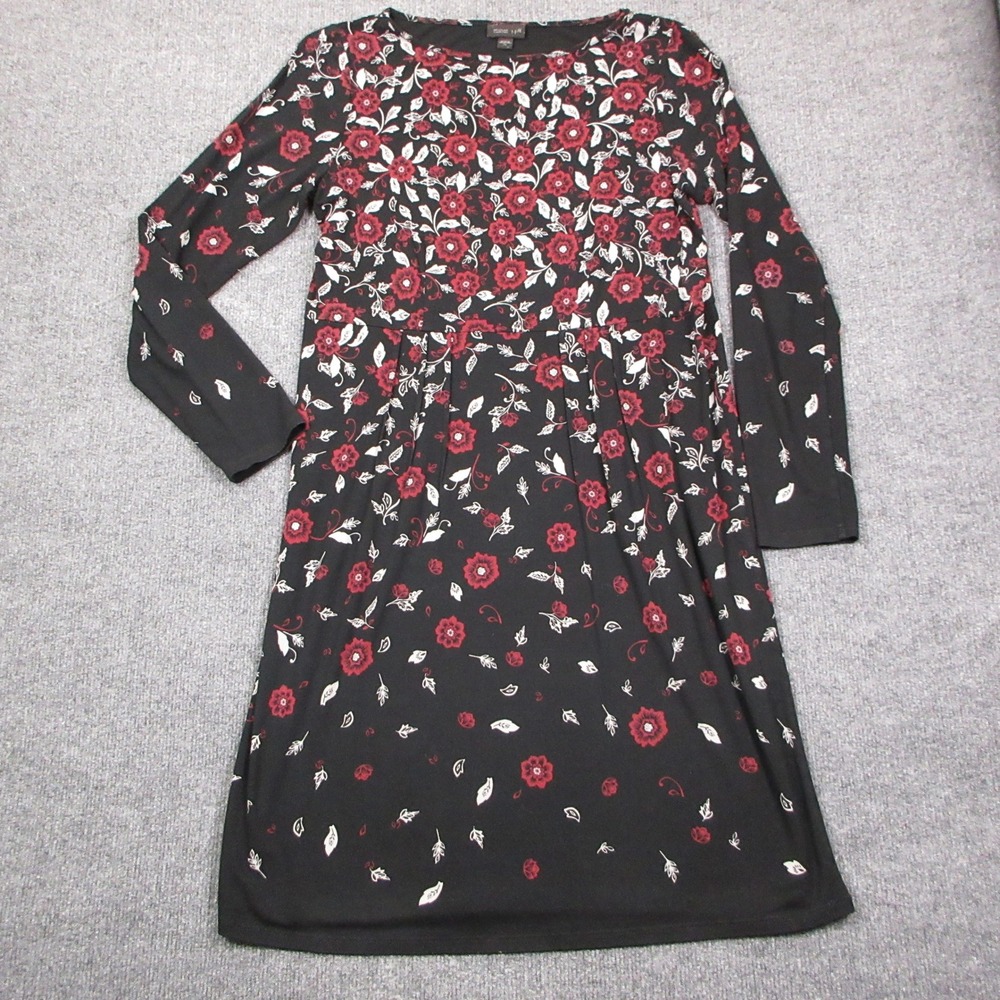 J Jill Wearever Dress Womens XS Black Red Floral Long Sleeve Jersey Knit Stretch